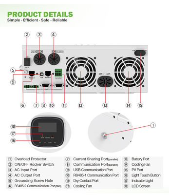 ODM الشمسية الهجين على الشبكة العاكس 3.5KW 5.5KW DC إلى AC 12V