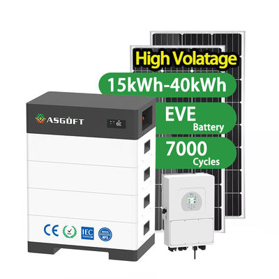 تخزين الطاقة المنزلية القابلة للتراص 15kwh - 40kwh رف LifePo4 للوحة الشمسية النظام الشمسي التحولي الهجين